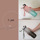 AANBIEDING -2 - pak - waterfles - drinkfles - waterfles 1 liter - Motiverende waterfles - met Tijdmarkeringen - Drinkfles met Tijden - Luxe waterfles