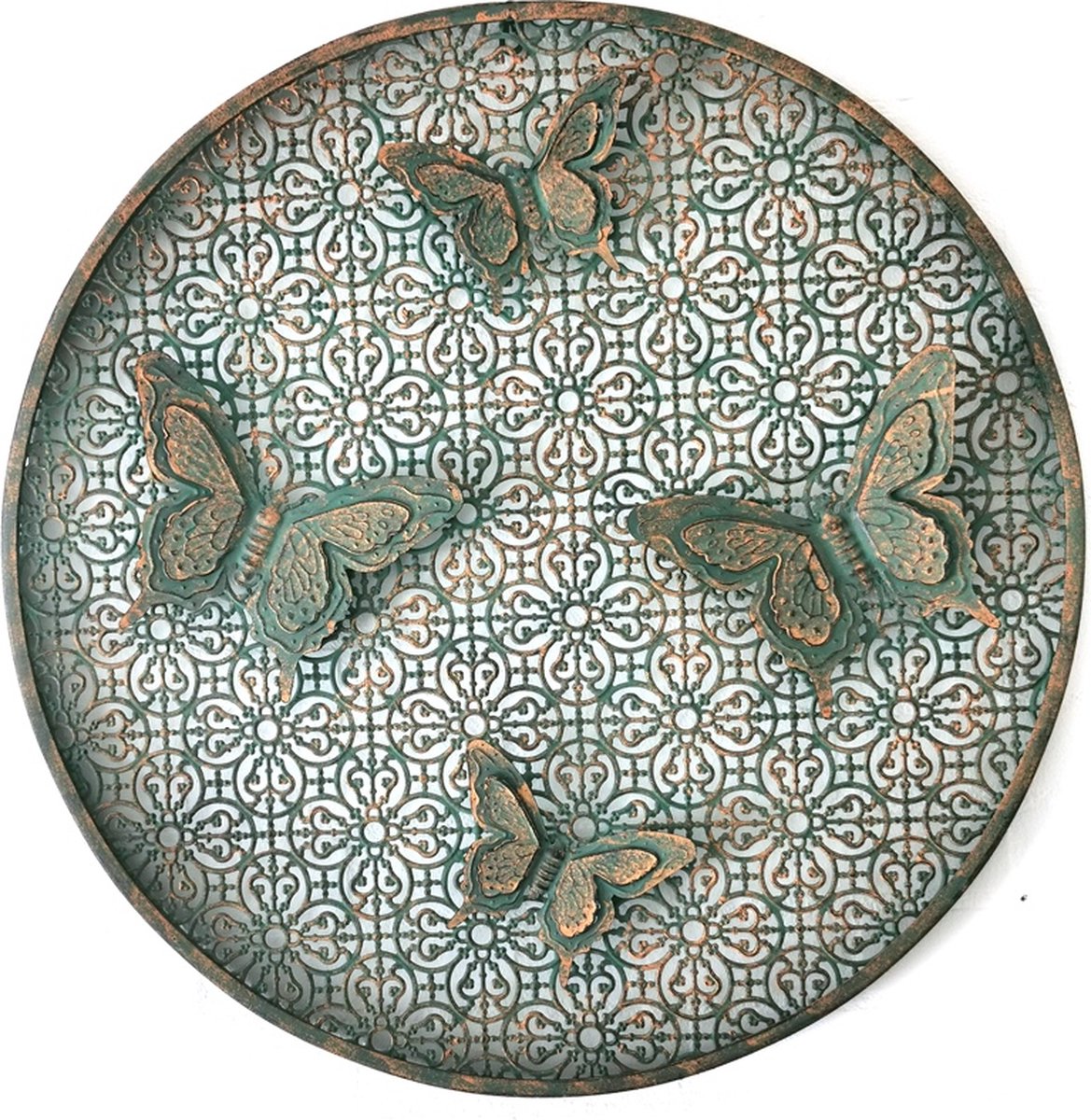 Wanddecoratie - Vlinders - Ijzeren decoratie met Vlinders design - rond - Landelijk - Natuur - diameter 68 cm