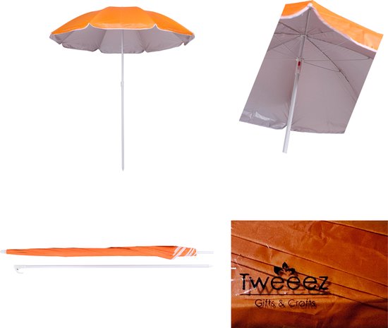 Tweeez - StrandParasol 150 cm Doorsnede - Oranje - UV Coating - met Draagtas - Strand Parasol