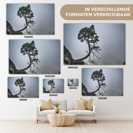 Peinture sur toile - Falaise - Arbres - Vert - Brume - Photo sur toile - Canvasdoek - 30x20 cm - Toile nature