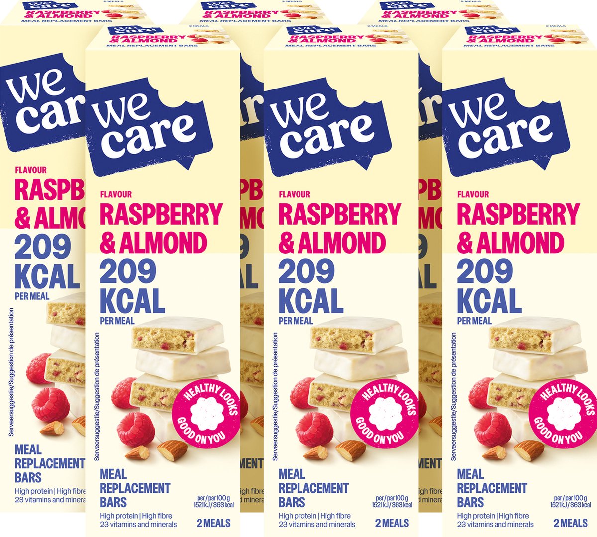 Goedkoopste WeCare Meal replacement Bars raspberry almond 6 x 2 repen