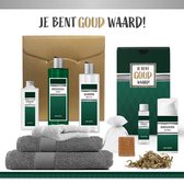 Geschenkset "Je Bent Goud Waard" - 9 Producten - 1275 Gram | Luxe Cadeaubox voor hem - Wellness Pakket Man - Giftset Vriend - Papa - Cadeaupakket Collega - Cadeau Broer - Verjaardag - Vaderdag - Papa - Groen - Goud