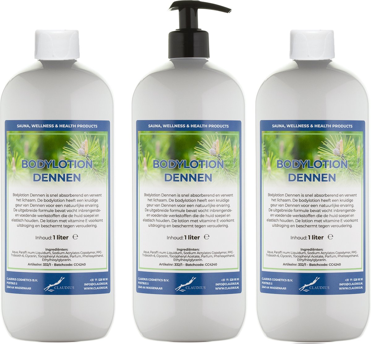 Goedkoopste Bodylotion Dennen 1 Liter - met gratis pomp - set van 3 stuks