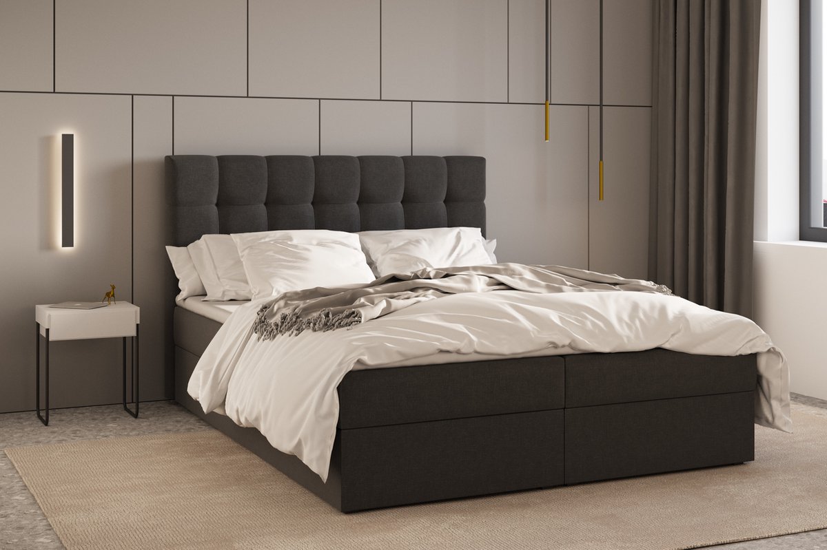 Boxspring Bed 05 - Luxe en Comfort - Inclusief Topmatras - Verkrijgbaar in Meerdere Maten - Boxspringbed 05 (Zwart - Hugo 100, 180x200 cm)