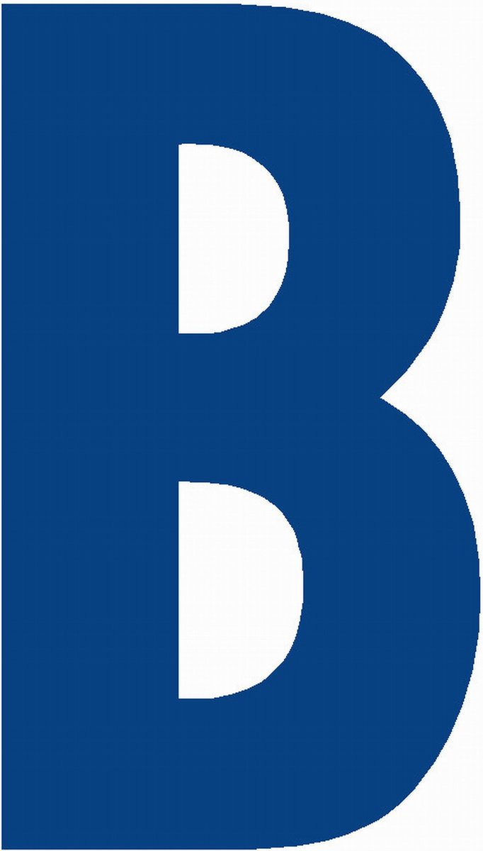 Lettersticker B 10x5cm, BLAUW plakletter, huisnummer toevoeging, magazijnen, showrooms, tuincentra