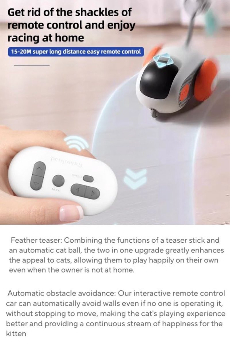 Opetdo Jouet Chat Intelligent pour Chat à Plume, 3 Modes Jouet