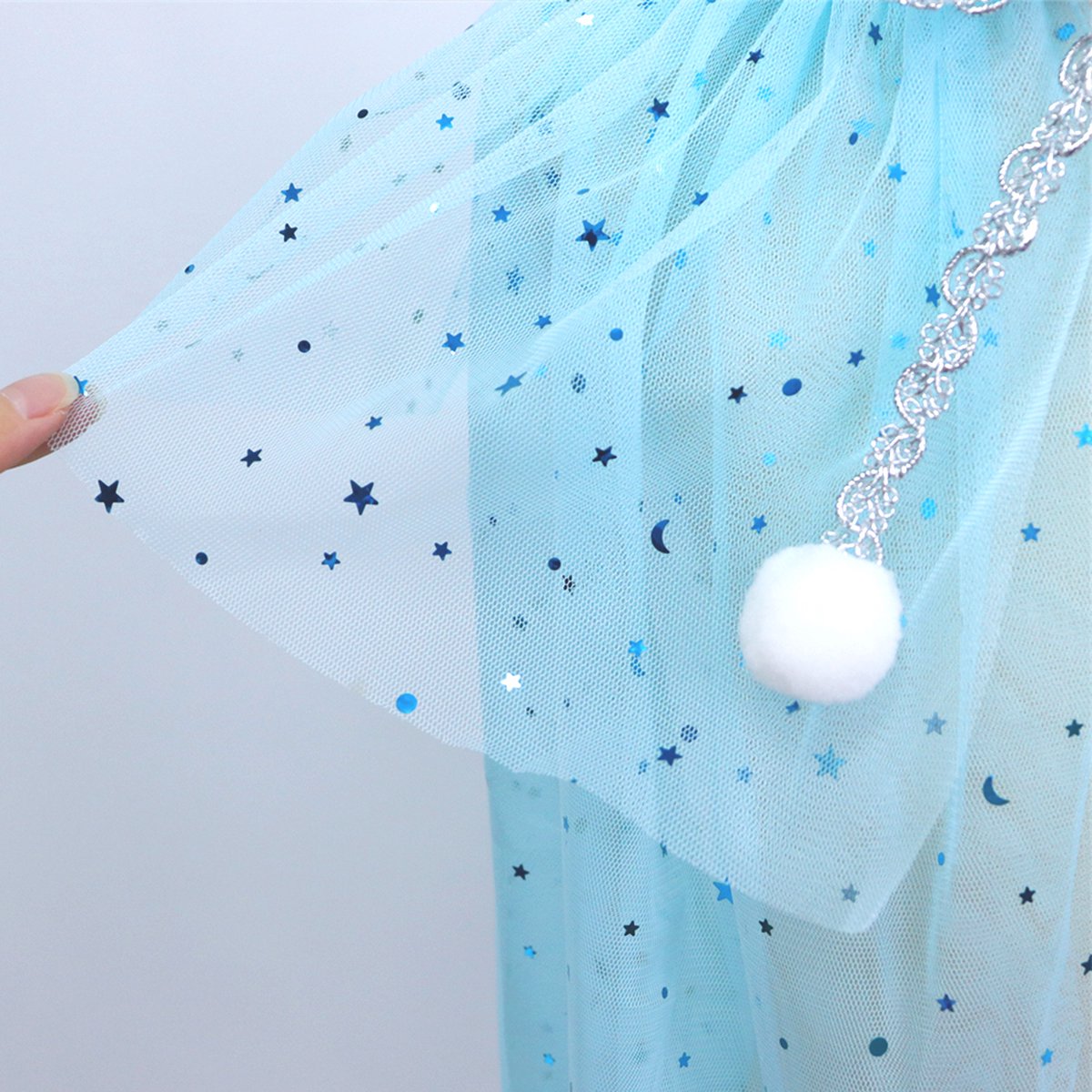 Joya Kids® Verkleedcape met Accessoires Licht Blauw | Prinsessencape | Cape Set | Unicorn | Meisje Verkleedset | Carnvalskleding Meisjes | Met Kroon, Staf, Handschoenen en Sieradenset — afbeelding 18