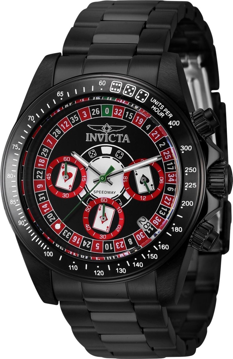 Invicta Speedway 44646 Heren Horloge - Waterdicht - Analoog - Quartz Uurwerk - Roestvrij Staal met zwarte Wijzerplaat - 39mm
