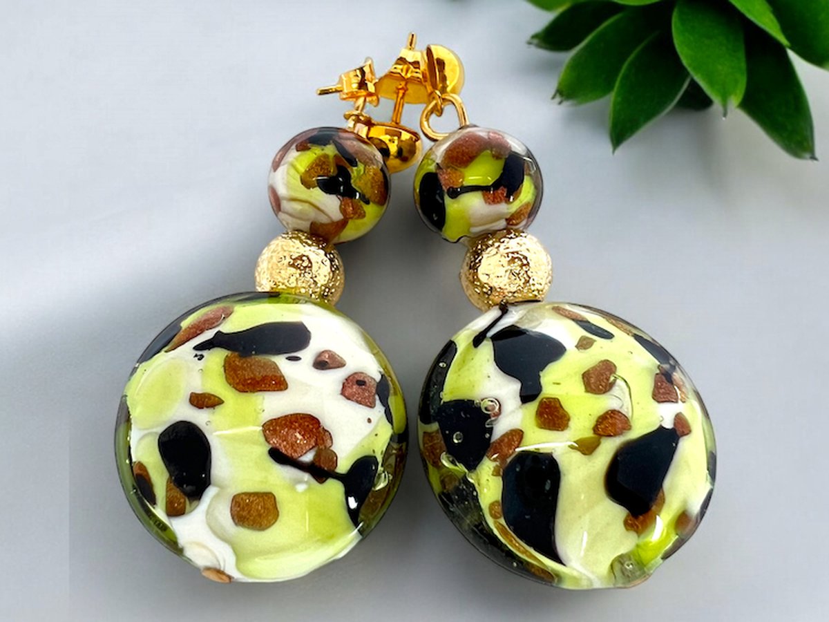 Corte Murrina - Murano glas oorbellen - 'Sorrento' Verde - Groen - 3cm - Exclusief bij Bella Murano
