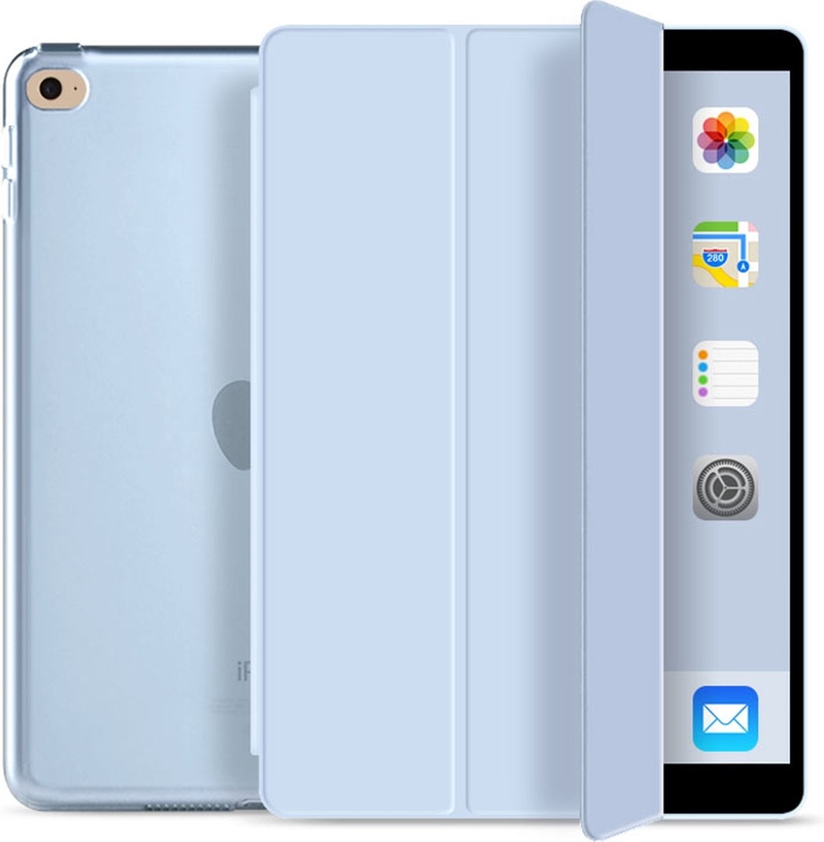 geschikt voor iPad 10.2 inch Folio Hoesje - 2021 - 2020- 2019 - Smart Cover - Hard Back Case - Multi Stand - Hoes voor 7e, 8e en 9e generatie lichtblauw