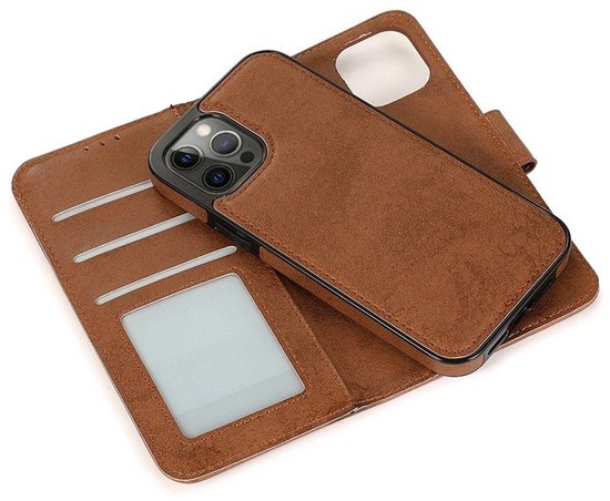 adapté pour iPhone 15 Pro Max Étui 2 en 1 avec coque arrière magnétique - Étui de téléphone avec emplacements pour cartes - Dragonne incluse - Mobiq Étui portefeuille magnétique 2 en 1 pour iPhone 15 Pro Max marron