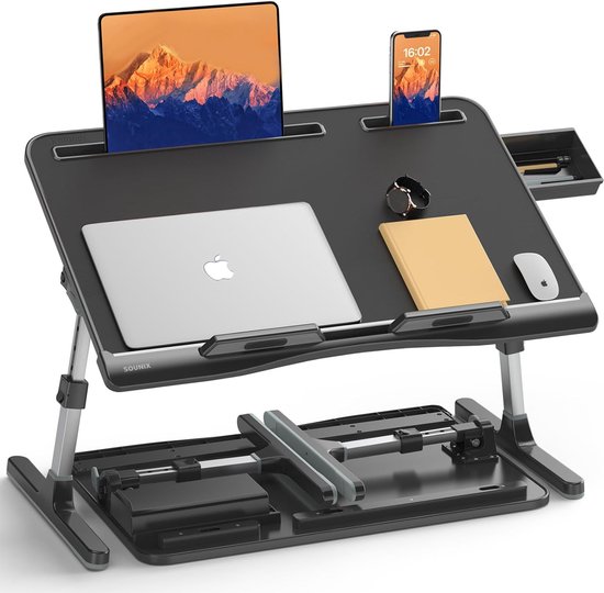 Sounix Laptoptafel - Bedtafel - Banktafel - Laptoptafel verstelbaar - Verstelbaar - Laptopstandaard - Ontbijttafel - Ontbijt op bed - Zwart
