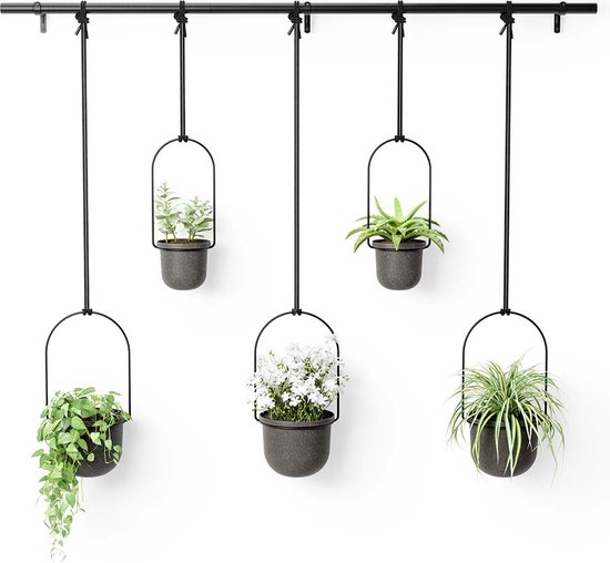 KAHEIGN 10 stuks metalen hangende bloempotten, 10 cm witte plantenpotten, hangende bloemenemmer met afneembare haak voor reling balkon hek tuin woondecoratie