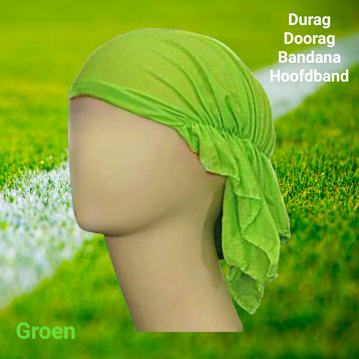 SPORT® - Zachte soepele stoffen Durag, Hoofdband, Hoofddoek met elastiek – Groen - 3 stuks - (jong) volwassenen / jeugd - unisex - hoofdmaat 53-56 cm - casual sport, carnaval, festival, themafeesten, vakantie, sauna of strand