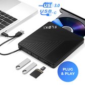 Floki® 4in1 Externe dvd speler & brander voor laptop - iOS en Windows - Met USB-hub - Plug & Play - Optical Drive - USB 3.0 en USB-C