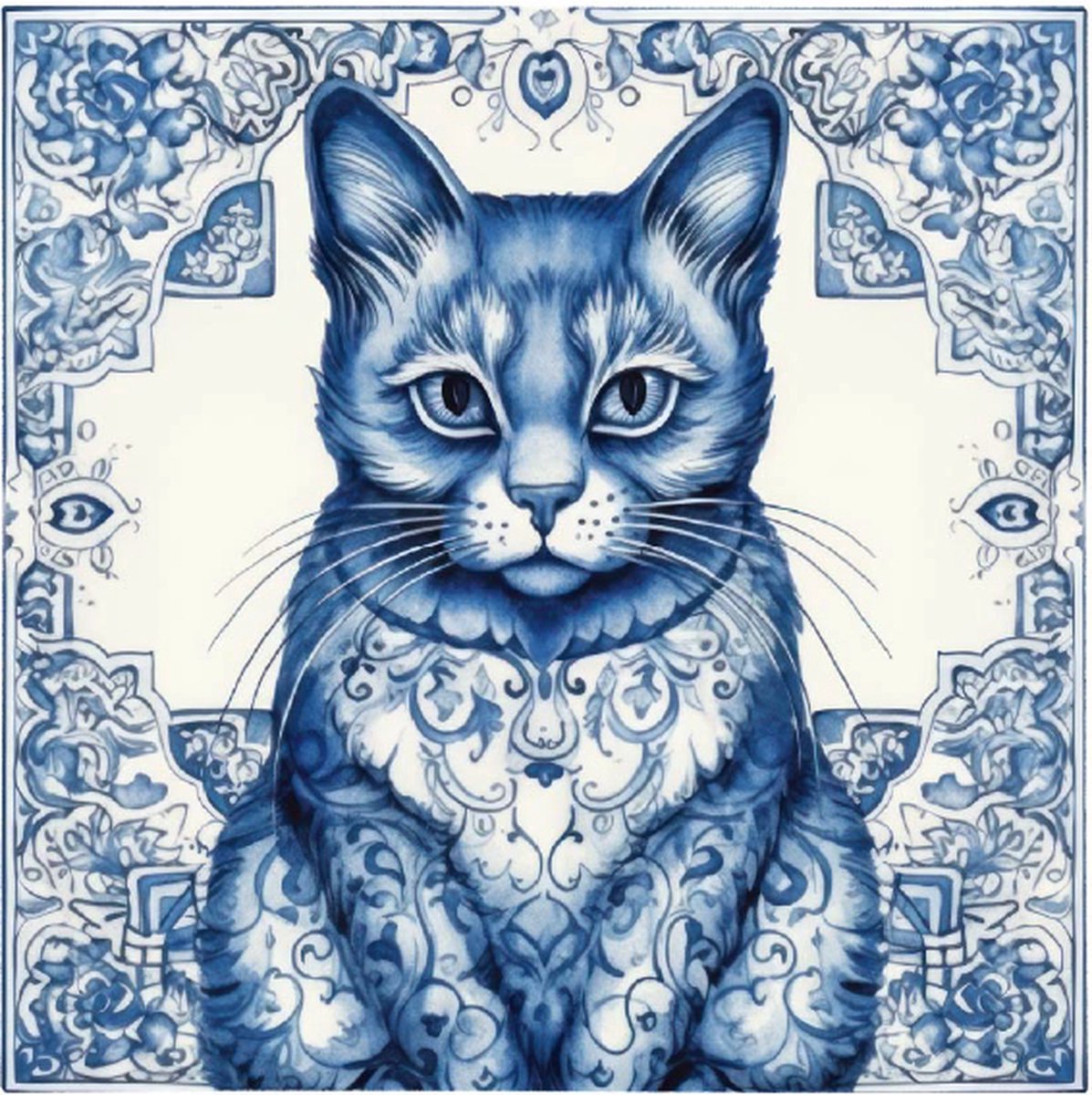 15 tegelstickers Delfts Blauw kat 15cm x 15cm - backsplash - peel and stick - plakfolie - voor badkamer, keuken of toilet - zelfklevend