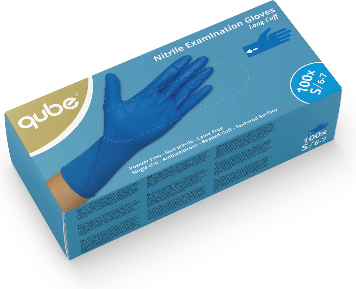 Goedkoopste Disposable Nitril onderzoekshandschoenen – Lange manchet - Maat M - 100 stuks