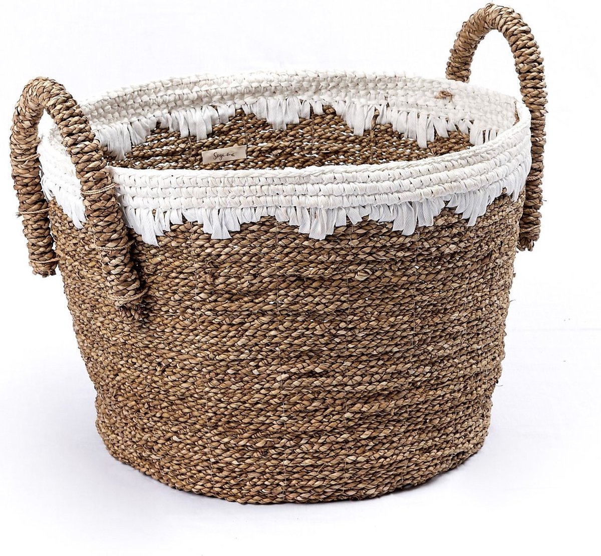 WAIGEO Ronde Zeegras Mand – Was- & Opbergmand met Witte Koorden (3 Maten)