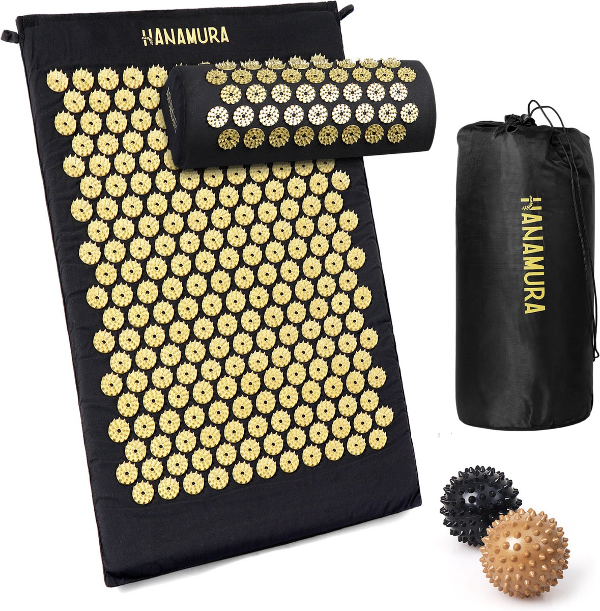 Goedkoopste Hanamura Shakti Mat - XL Spijkermat met Kussen, Opbergzak & 2 Triggerpoint ballen - Acupressuur Mat - 74x44cm