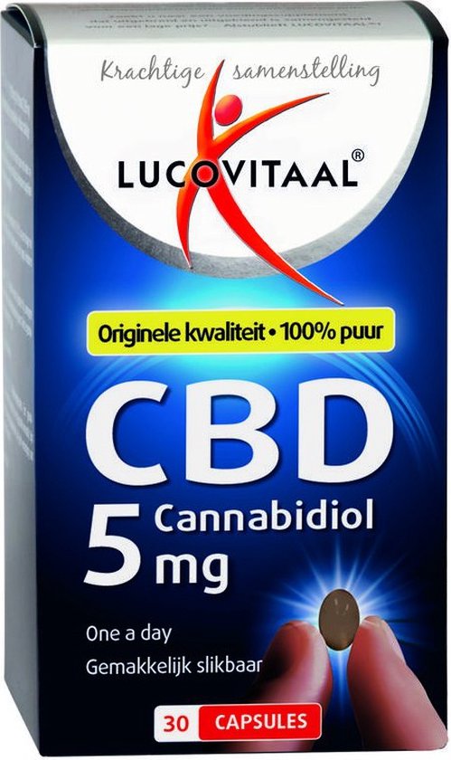 Doos met 30 Lucovitaal CBD 5mg capsules. Krachtige samenstelling. Originele kwaliteit, 100% puur.