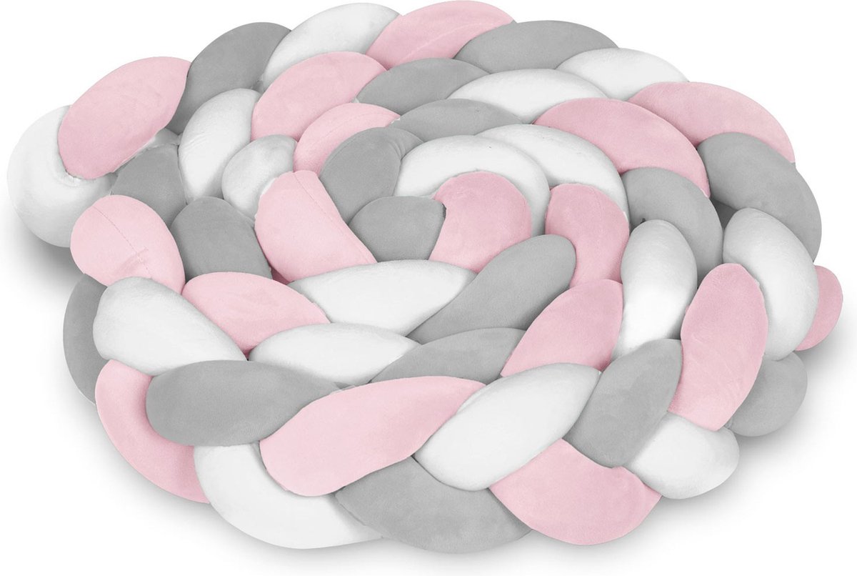 Ricokids Gevlochten Bedomrander – 3 meter – Roze/Grijs