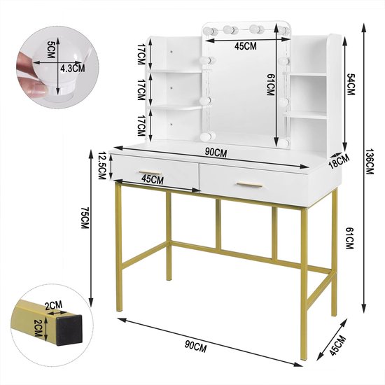 Néos® Kaptafel - Modern Dressoir met Spiegel en LED Verlichting - 2