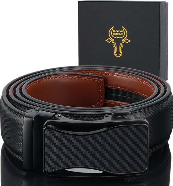 RodeBelt Ceintures en cuir pour hommes boucle automatique - noir - Riem réglable sans trous 130cm horloge
