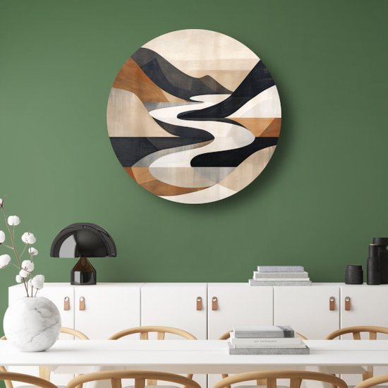 Tableau d'art abstrait rond - Plaque murale minimaliste - Tableau Salon - Tableau rural - Panneau mural - Décoration murale chambre cercle mural aluminium 40x40 cm