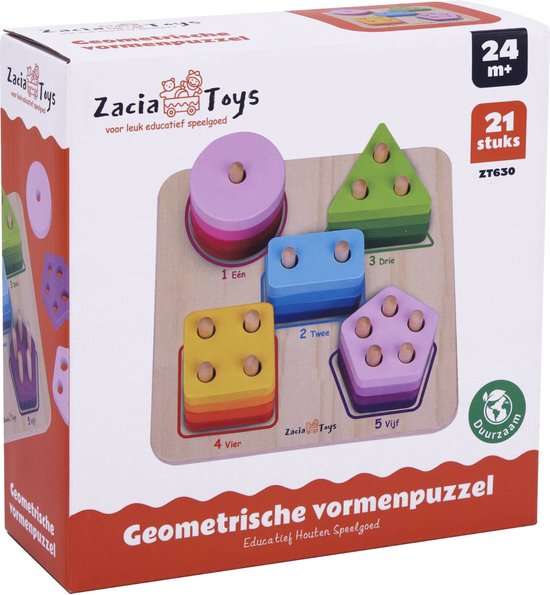 ZaciaToys - Houten Geometrische Vormenpuzzel - FSC® van ZaciaToys — afbeelding 2
