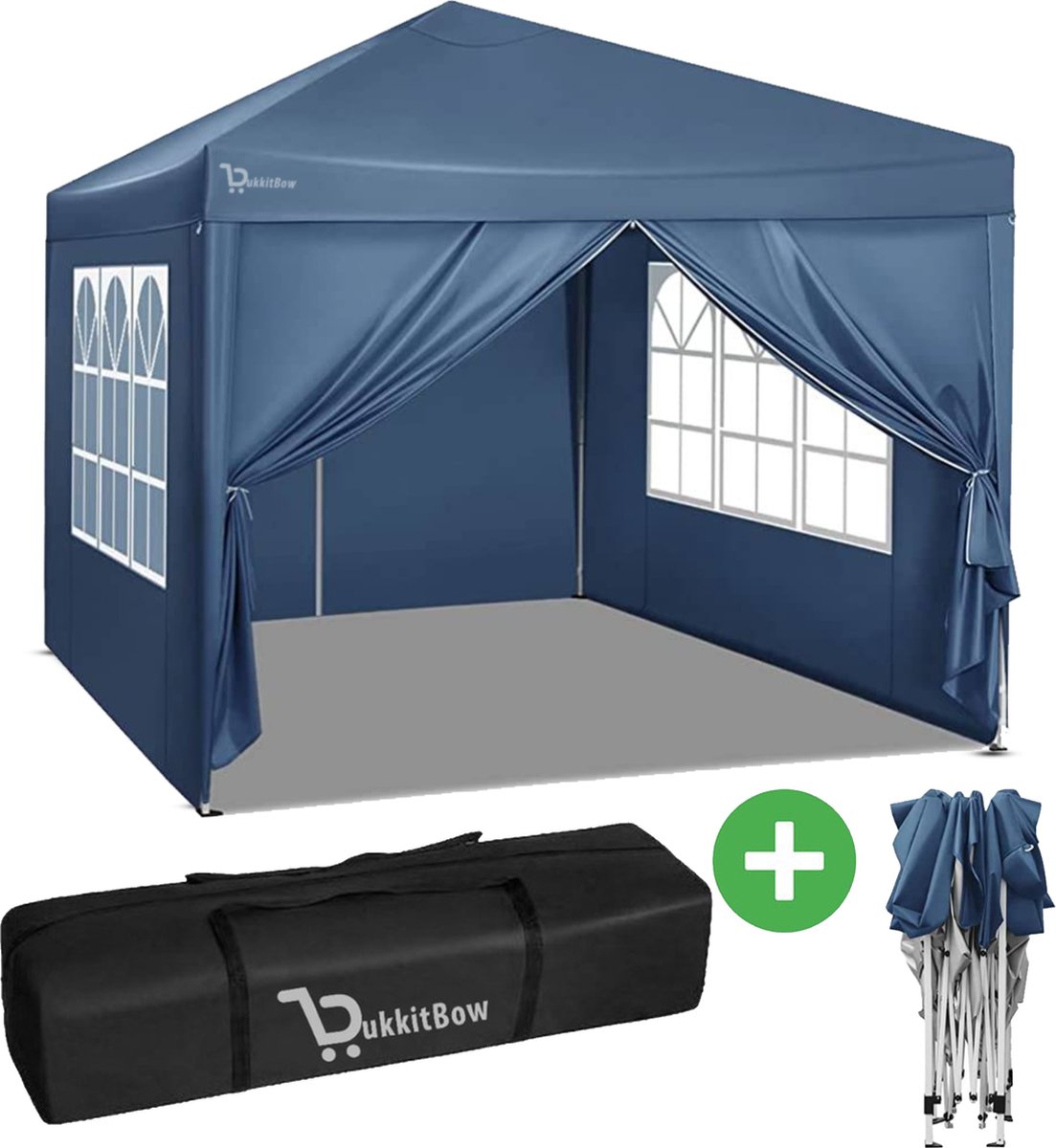 BukkitBow - Partytent met Zijwanden – Opvouwbare Tent – Waterdicht en Weersbestendig – Tuinpaviljoen - 300 x 300 cm – Blauw