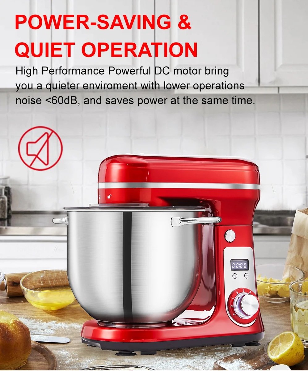 Biolomix Keukenmachine - Keukenmixer - Foodprocessor - Mixer - Blender - Stille motor - Keukenmachines - Mixer met mengkom - Mixers - 6L kom - 1200W - Grijs — afbeelding 5