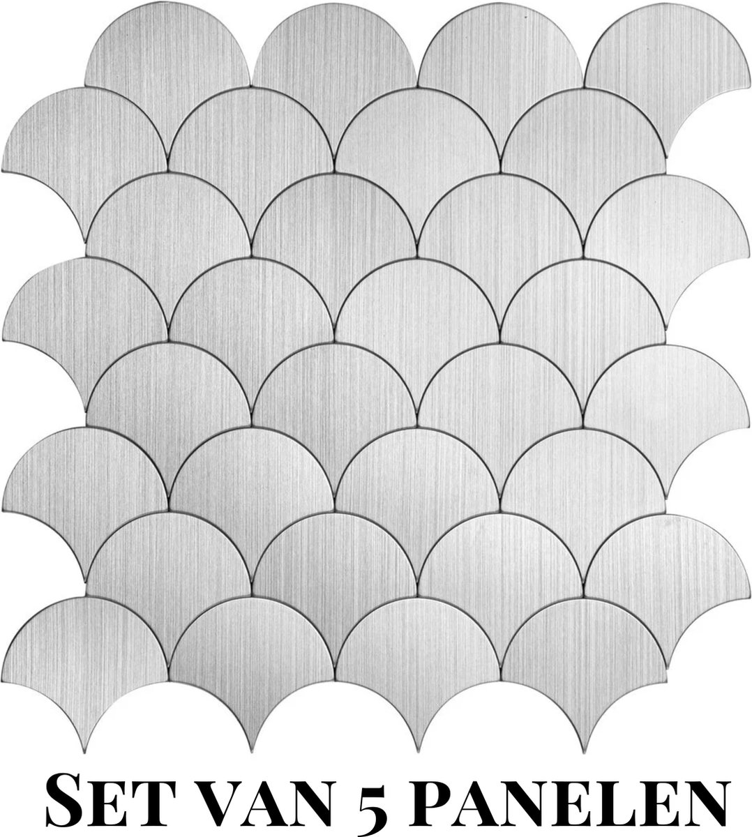 Wallways Wandpanelen - Plaktegels - Set van 5 Tegels - Tegelsticker - Zelfklevende Tegels - 4MM dik - Aluminium toplaag - Waterdicht - Krasbestendig - Hittebestendig - 3M Kleeflaag - Shells Zilver