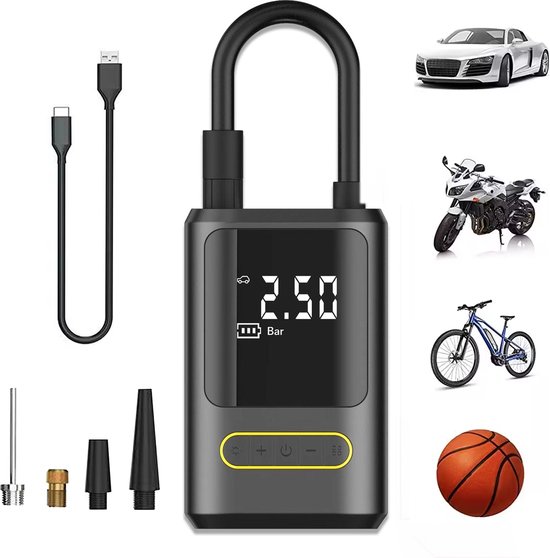 Elektrische Bandenpomp – 10,3 BAR - USB Oplaadbaar - Fietspomp - Ballenpomp - Autobanden Pomp - Luchtpomp - Luchtcompressor - Noodlamp
