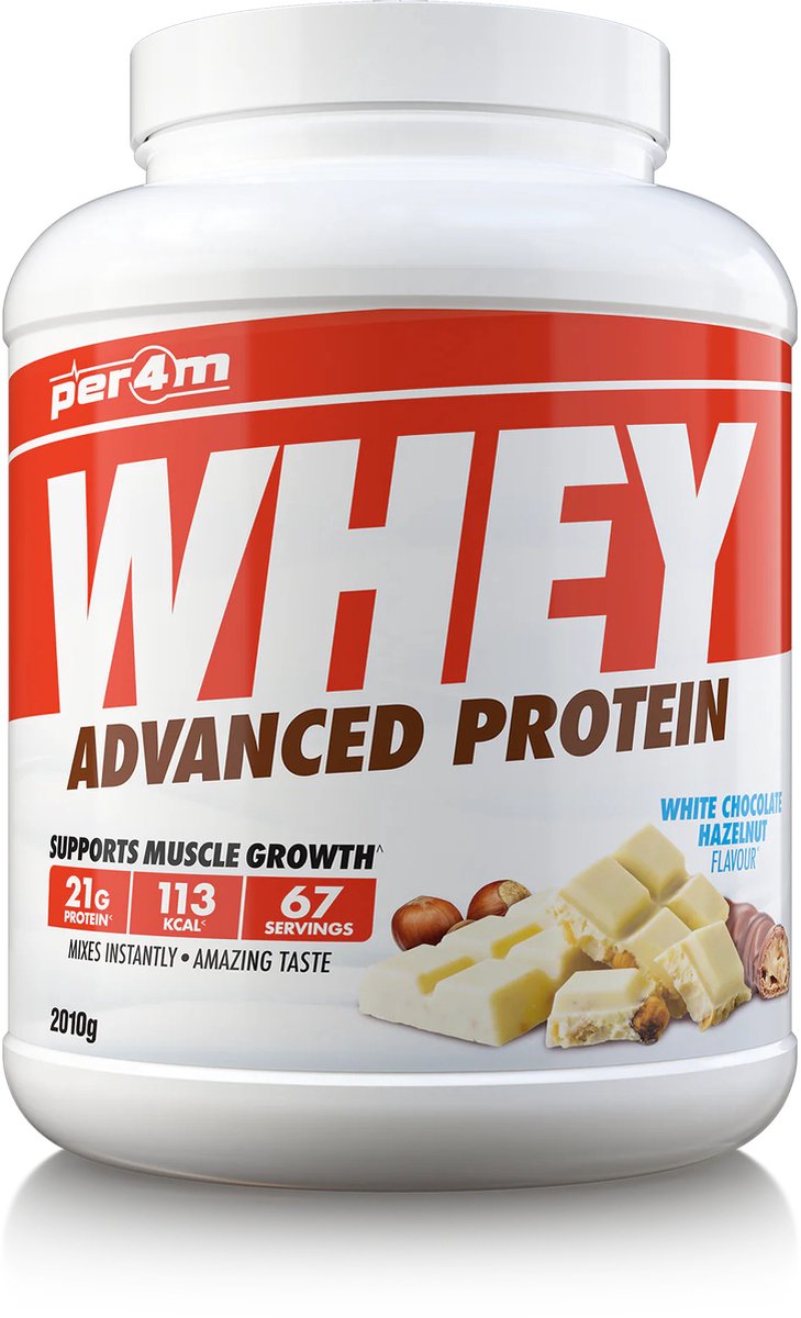 Goedkoopste Per4m - Advanced Whey Protein - White Chocolate Hazelnut - Proteine poeder - Eiwit shake - Eiwitpoeder - 2.01kg - Whey Protein - Eiwitshakes - Whey Proteine - Protein - Proteine - Proteine Shake - Shake - Fitness - Krachttraining - Gym