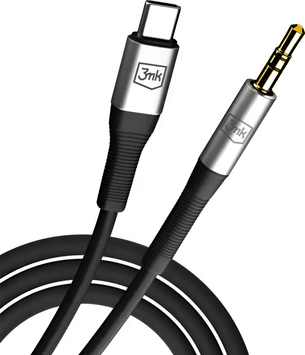 3mk, Audiokabel USB C naar Jack 3.5mm 1m Hoge geluidskwaliteit, Zwart