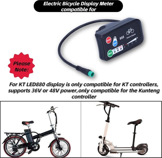 Compteur VAE 36V 48V Ecran Vélo électrique KT-LED880 - Compatible 36V/48V - Affichage Vitesse Et Batterie Display KT-LED880