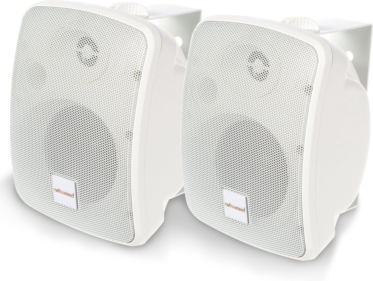 Artsound ASW65.2, Set van 2 waterdichte luidsprekers, 2-weg hifi luidspreker, 20-140 watt, met muurbeugel voor wandmontage, geschikt voor binnen en buiten, terras, tuin, sauna, zwembad, badkamer, kleur: wit
