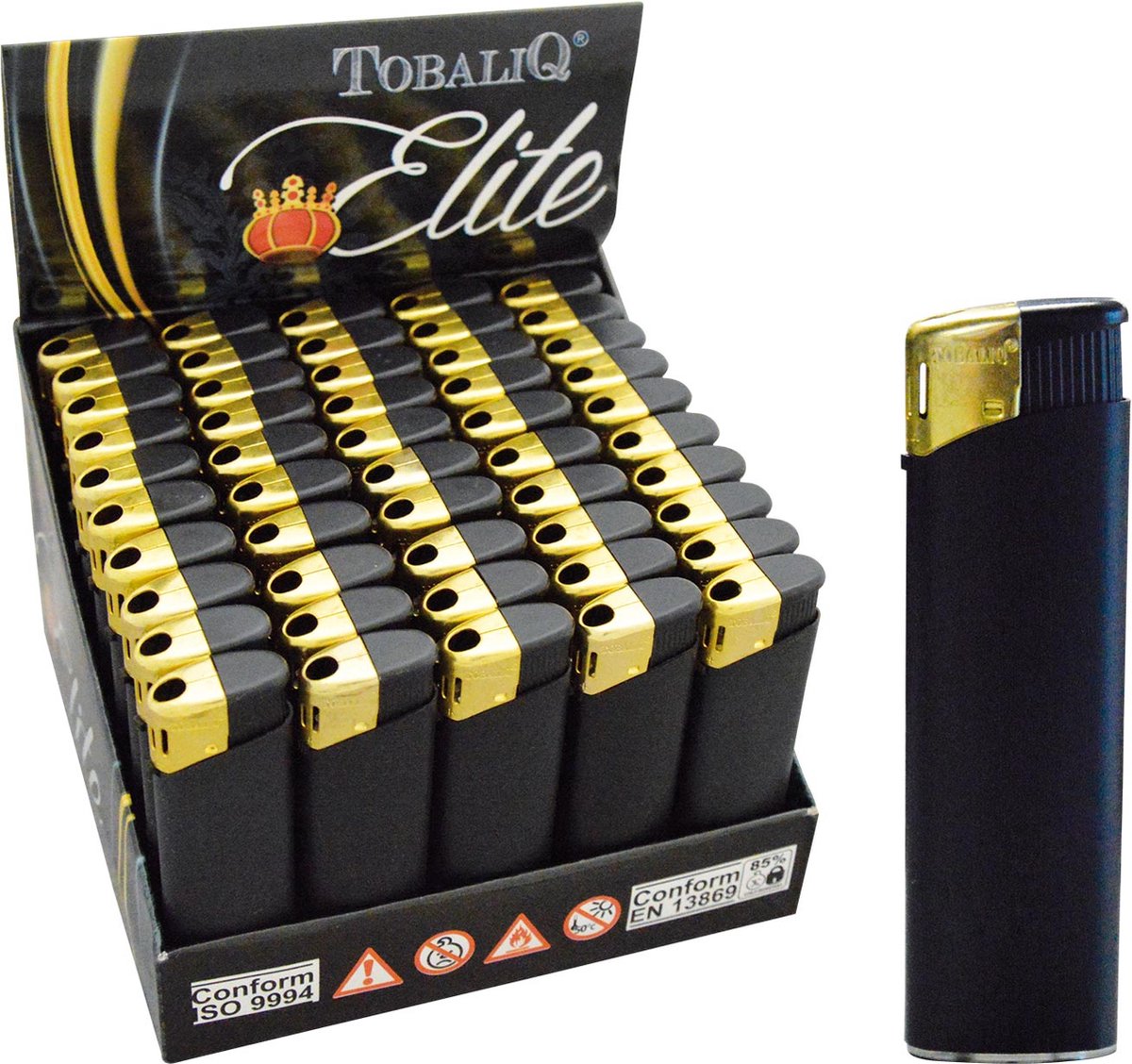 Goedkoopste Elektronische aansteker hervulbaar - Design Black Elite - Display 50 stuks - wegwerpaansteker - electronic lighter - klik aanstekers