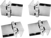 4 stuks - Acryl Glazen Deur Scharnieren - Deurscharnieren - Bilateraal Klem - Voor 5-8mm Acryl glazen deur - 90 ° openingshoek - Geen boren - Zilver - Zinklegering