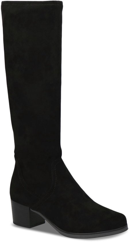 Botte haute en suédine noire, bout pointu et talon bloc.