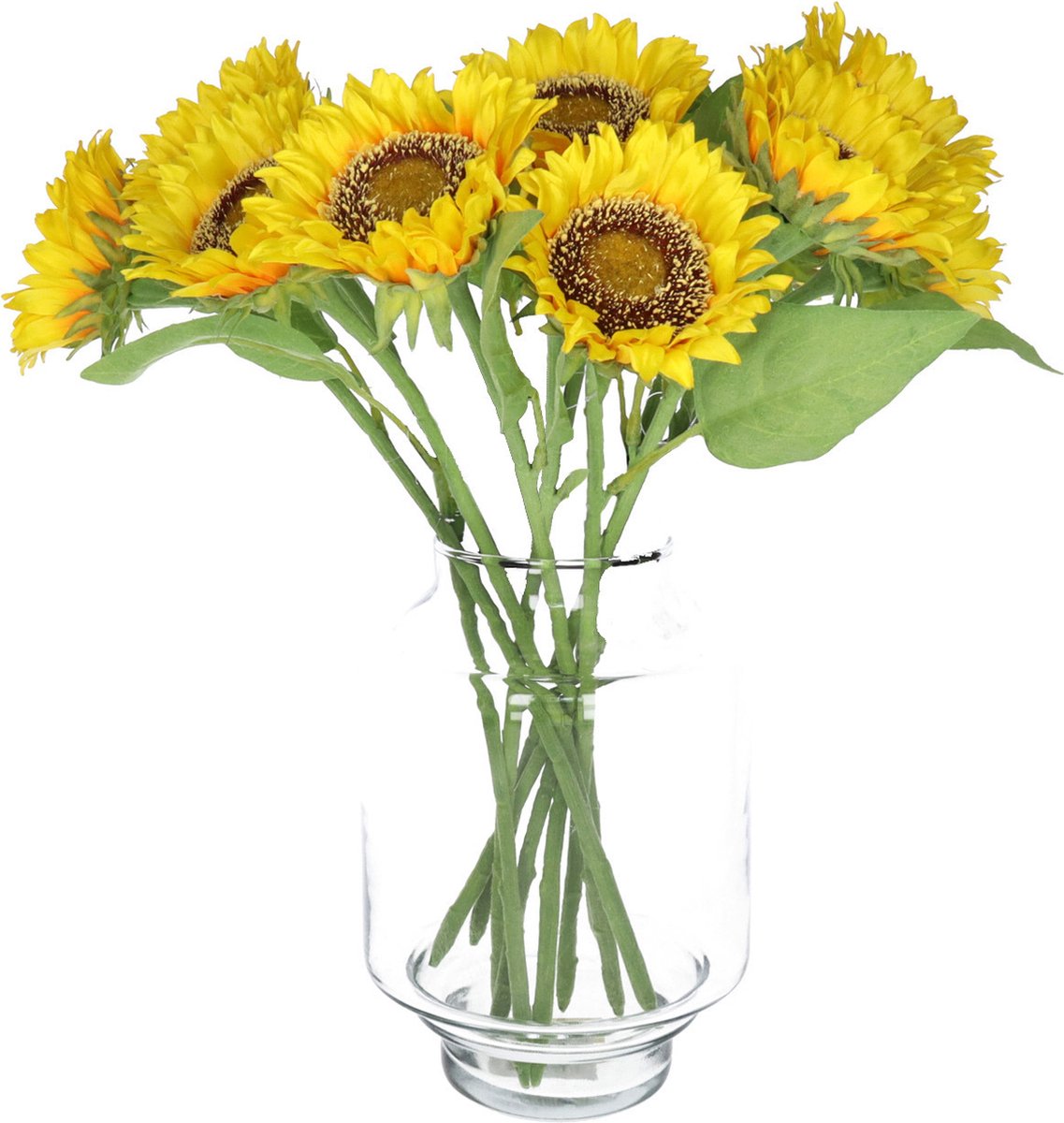 Bellatio Design Kunstbloem Zonnebloem boeket - Helianthus - 10x - 42 cm - kunst zijdebloem