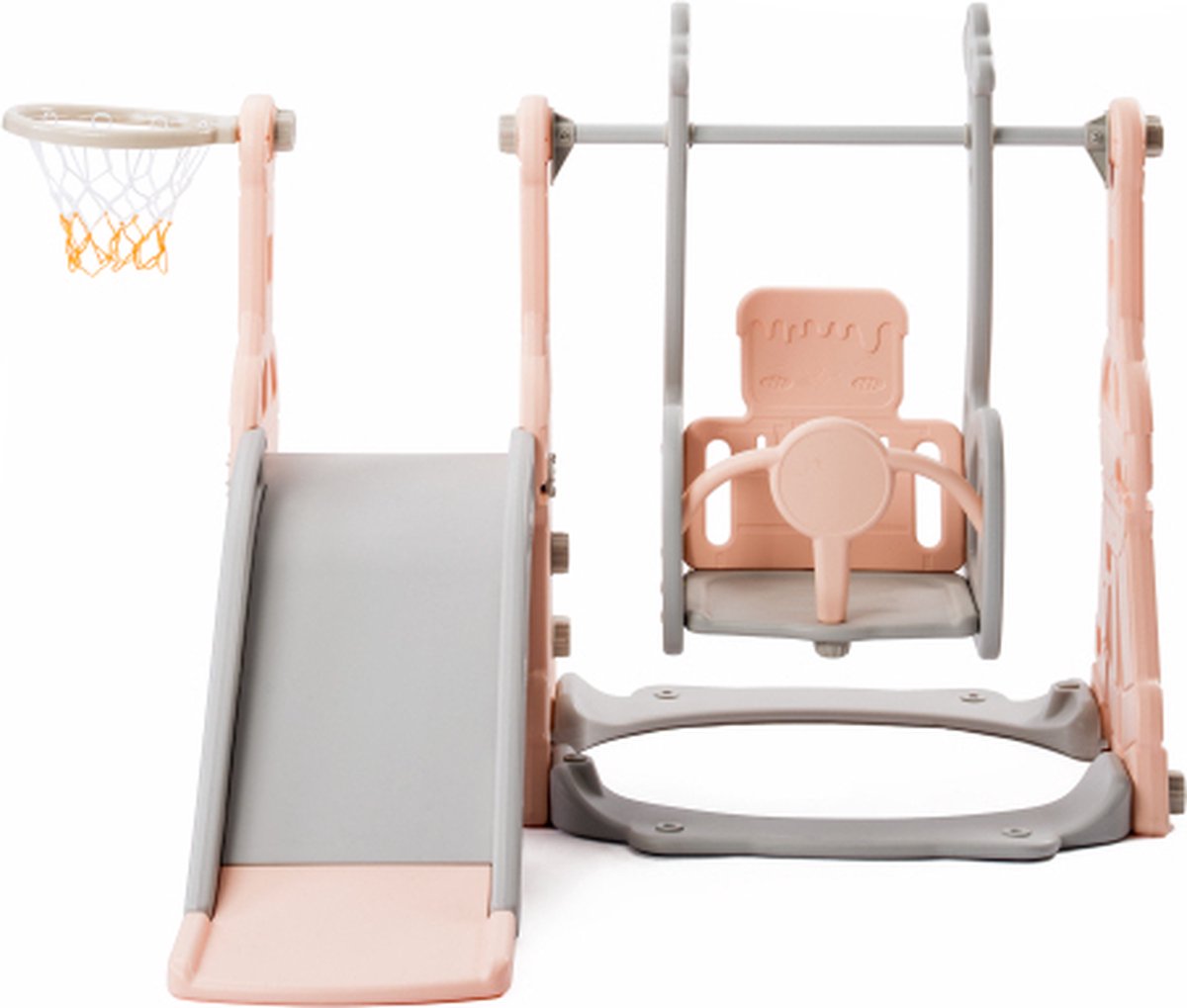 HENGMEI Klimrek voor kinderen, vrijstaand voor binnen, 4-in-1, kinderglijbaan, basketbalkorf voor kinderen, glijbaan, outdoor, vanaf 1 jaar, tuinglijbaan, speelgoedglijbaan, blauw, 175 x 140 x 120 cm