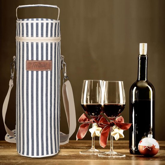 Geïsoleerde Wijntas Draagbare Wijntas Met Riem Voor Picknick Party BYOB Restaurant Wijnproeverij Blauwe Strepen 10 x 34 cm - Kato Tirrnia Bottle Ice Bag bottle bag van Tirrnia — afbeelding 5