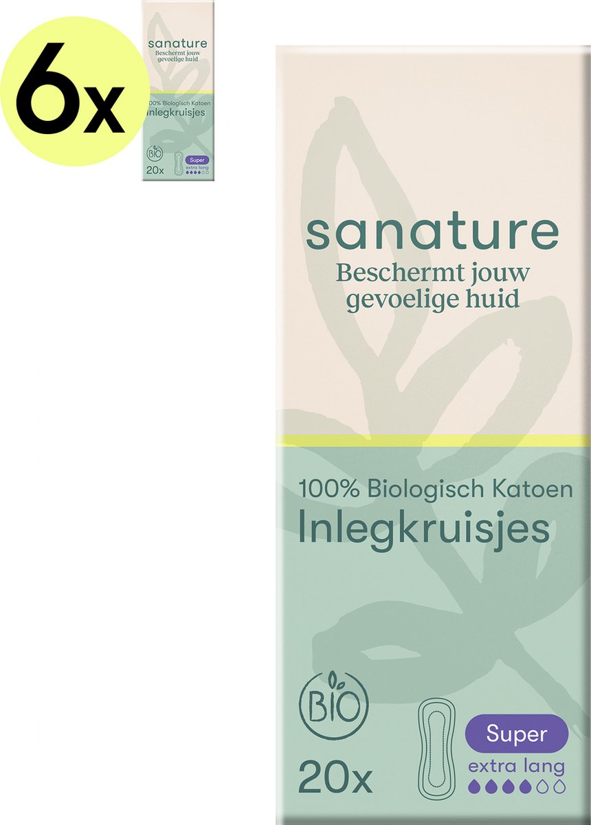 Goedkoopste Sanature Bio - 100 katoenen - Inlegkruisjes Super - 6 x 20 stuks - Natuurlijk & voor de gevoelige huid