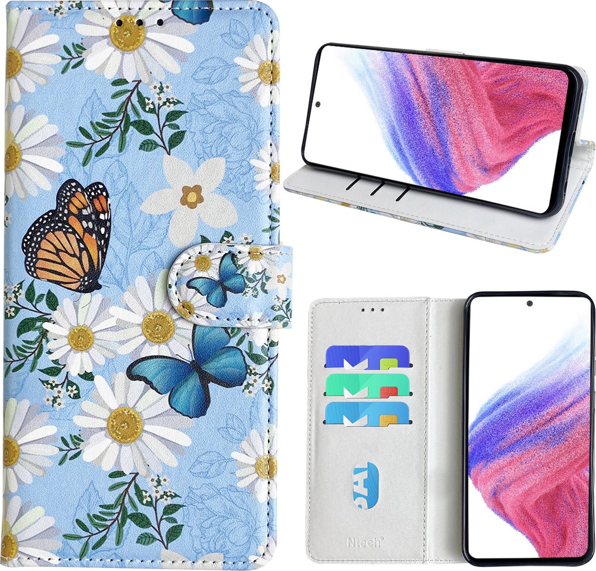 Hoesje geschikt voor Samsung Galaxy A53 Bookcase met Bloemen vlinder print
