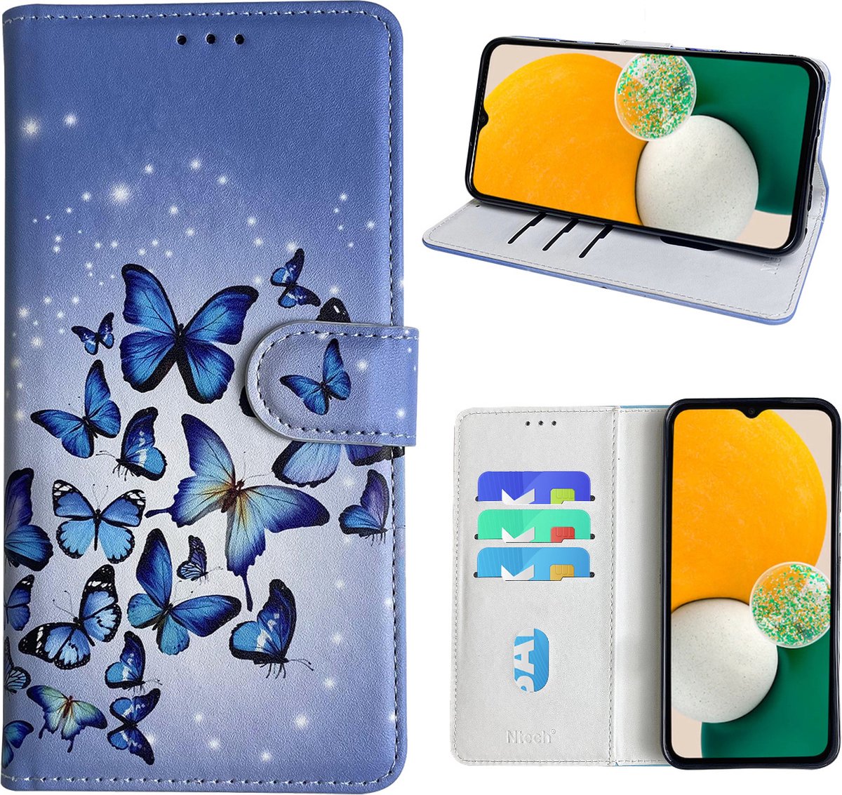 Hoesje geschikt voor Samsung Galaxy A13 5G Bookcase met Blauw vlinder print