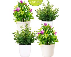 Boncy® Premium Kunstplant in pot - 4 Stuks Kunstplanten - Nep planten voor Binnen en Buiten - Kamer Decoratie - Nepplanten Eucalyptus Kunst plant Boompje - Kunstbloemen