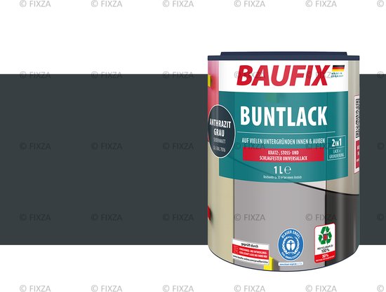 Boîte de peinture BAUFIX Buntlack "Gris Anthracite". 1 litre. Convient pour l'intérieur et l'extérieur.