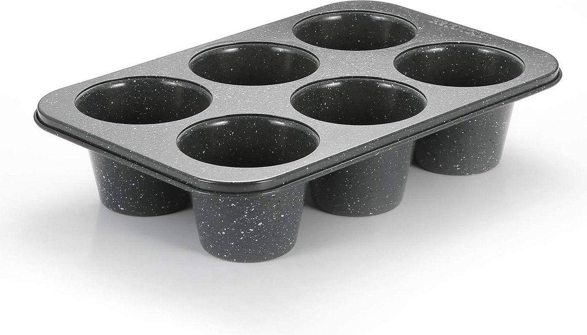 Diepe muffinvorm koolstofstaal Anti-aanbaklaag Grijs granieten steenoppervlak Extra grote bakvormen 6 kopjes 9 diax76 cm beker. Muffin tin