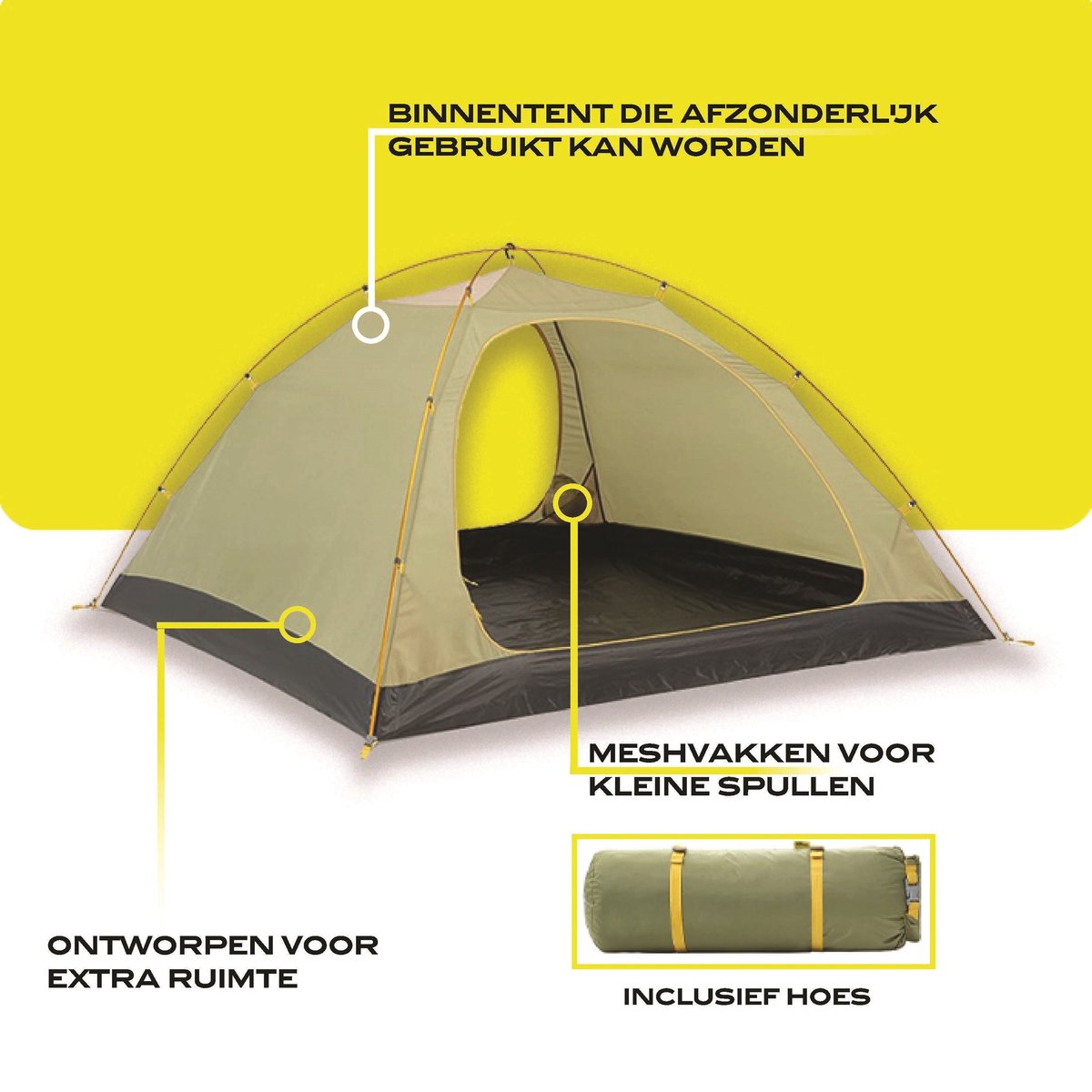 NOMAD® Jade Koepeltent 3 personen | Groen | Slechts 4KG | 3 Persoons Tent Met Binnentent | Waterdicht & Ventilerend | Incl Hoes – foto 2